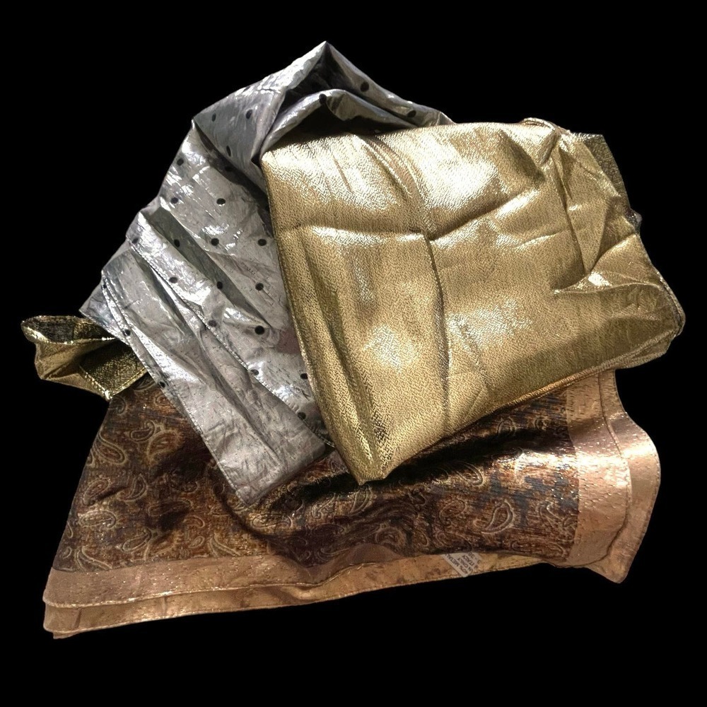 Large Lot 6 Vintage Lurex Lamé Rayon Gold, Silver Metallic Scarf Scarves 80s-90s - Picture 12 of 15